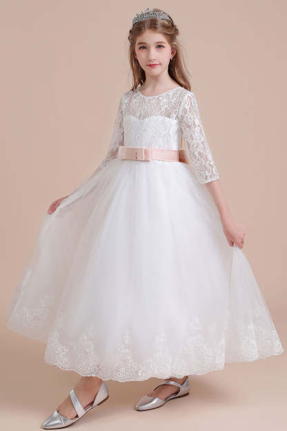Chicloth A-Line Illusion Lace Tulle Ankle Length Flower Girl Dress On Sale
