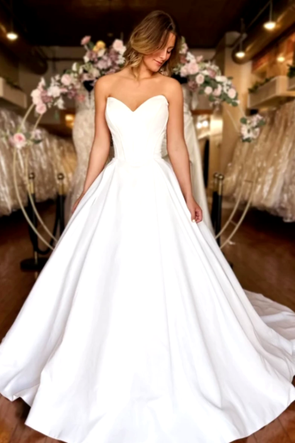 Elegant Simple Satin Wedding Dress | Wedding dresses registry office A line