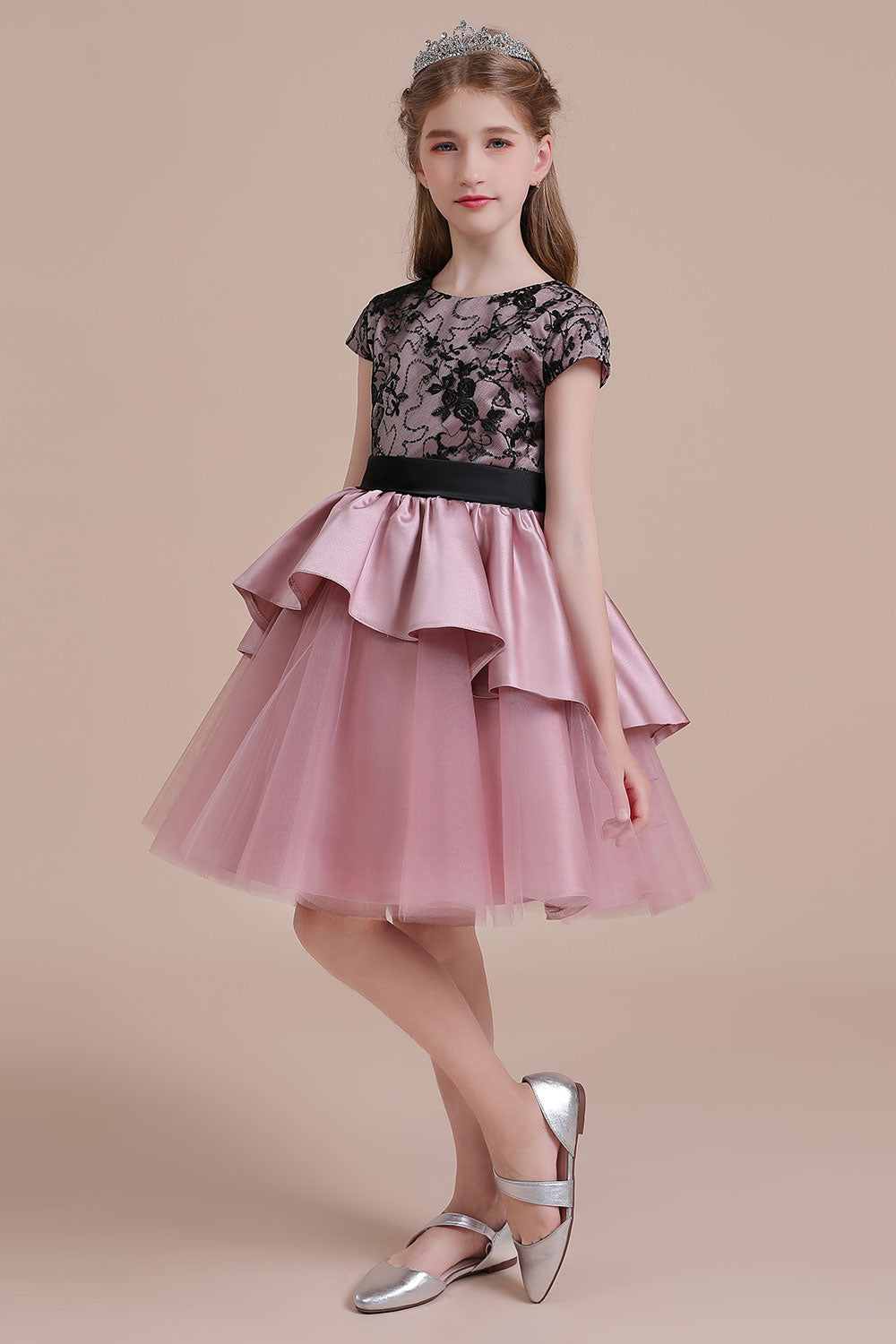 Chicloth A-Line Cap Sleeve Lace Tulle Knee Length Flower Girl Dress On Sale