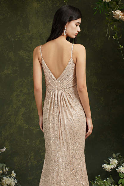 Chicloth Spaghetti-Straps Sequins Bridesmaid Dress Sleeveless