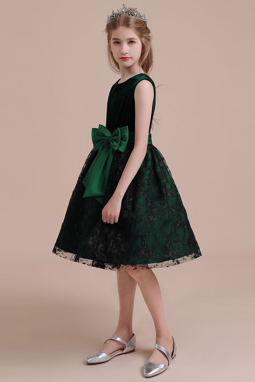 Chicloth A-Line Lace Velvet Knee Length Flower Girl Dress Online