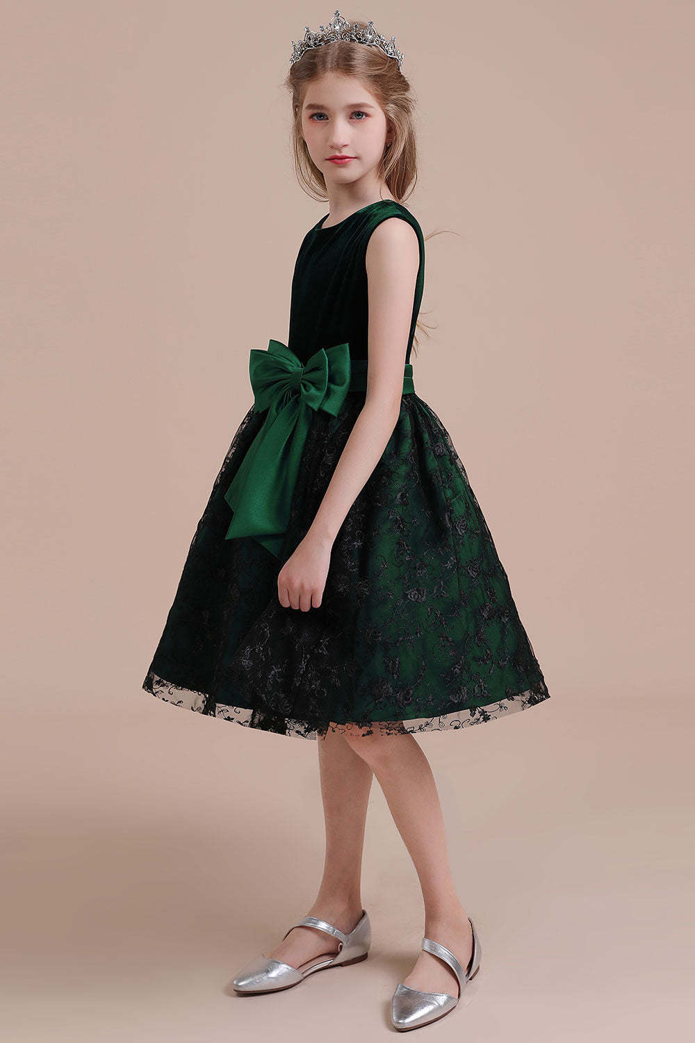 Chicloth A-Line Lace Velvet Knee Length Flower Girl Dress Online