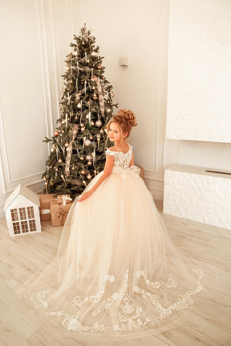 Chicloth Cute Lace Tulle Flower Girl Dress Cap Sleeves