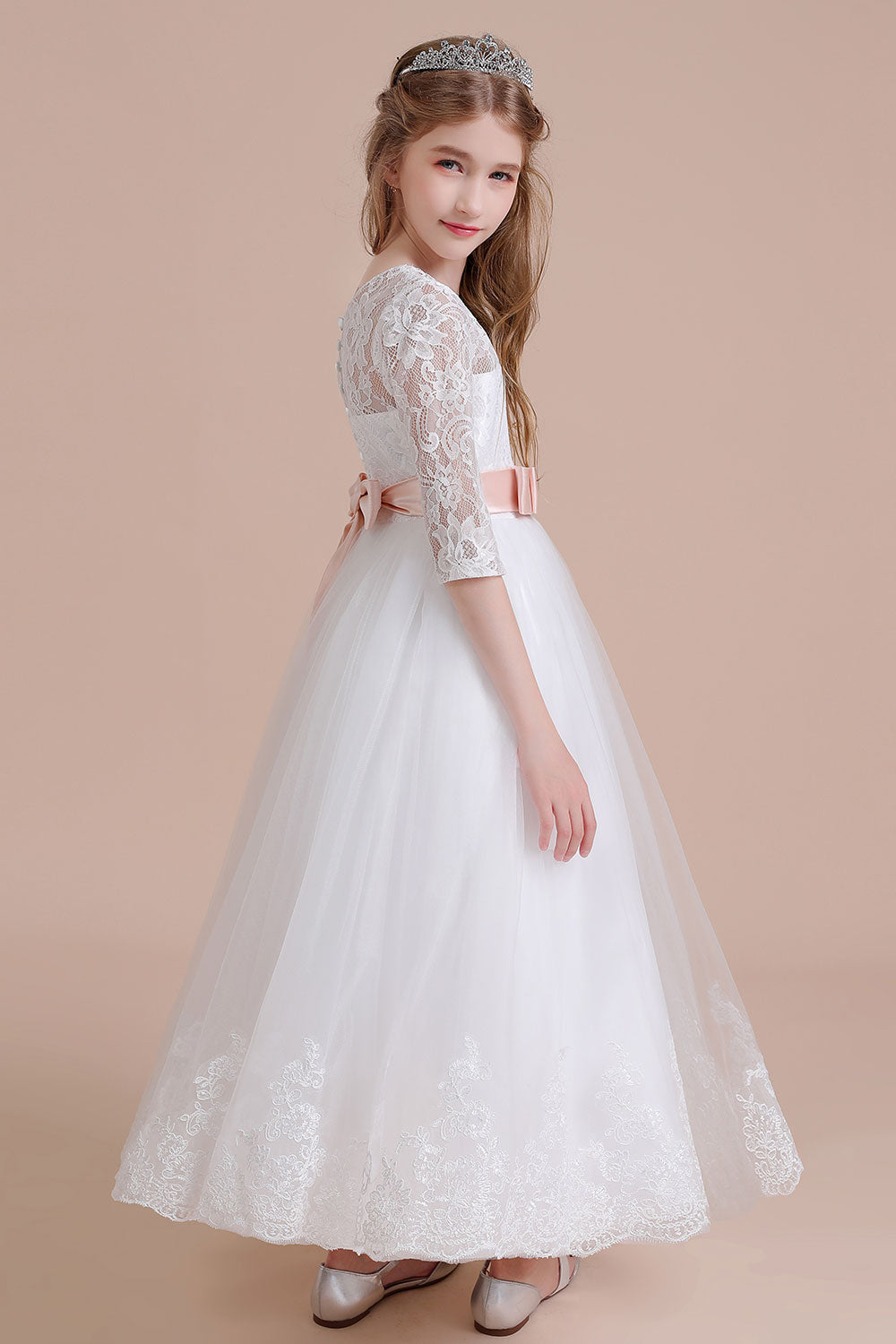 Chicloth A-Line Illusion Lace Tulle Ankle Length Flower Girl Dress On Sale