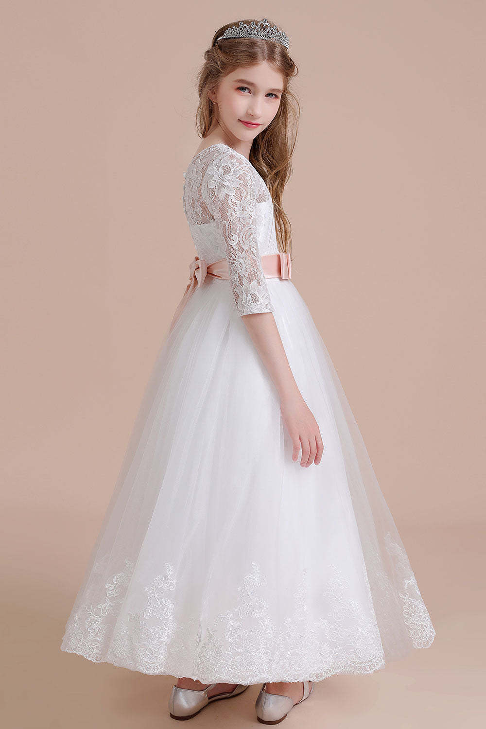 Chicloth A-Line Illusion Lace Tulle Ankle Length Flower Girl Dress On Sale