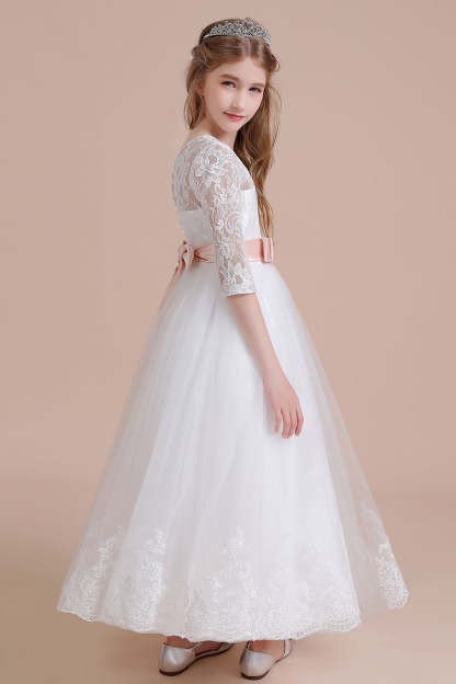 Chicloth A-Line Illusion Lace Tulle Ankle Length Flower Girl Dress On Sale