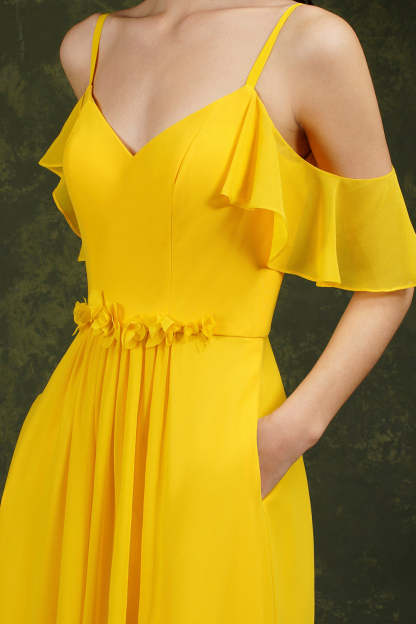 Chicloth Elegant Chiffon Bridesmaid Dress Ruffles With Pockets