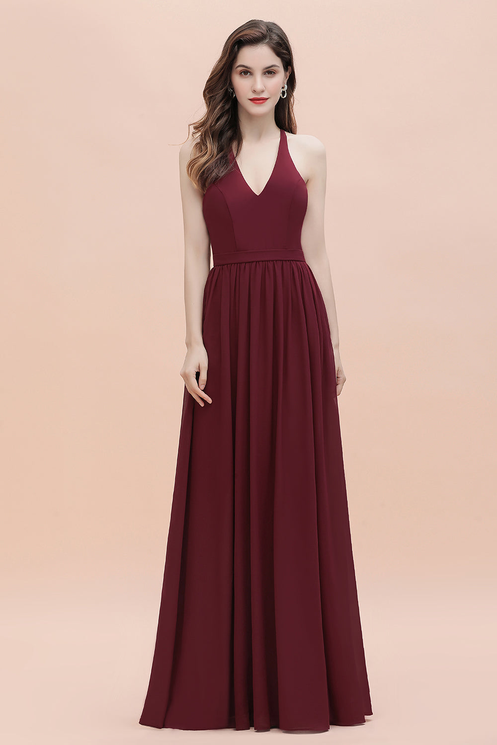 Chicloth A-Line Lace Burgundy Bridesmaid Dress Lace Sequins Sleeveless Evening Dress