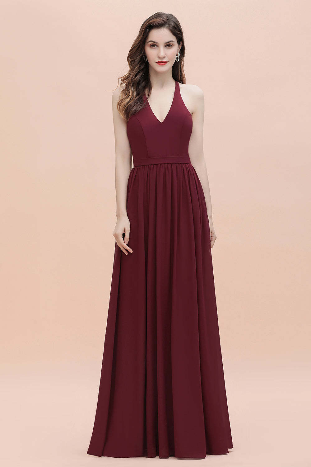 Chicloth A-Line Lace Burgundy Bridesmaid Dress Lace Sequins Sleeveless Evening Dress