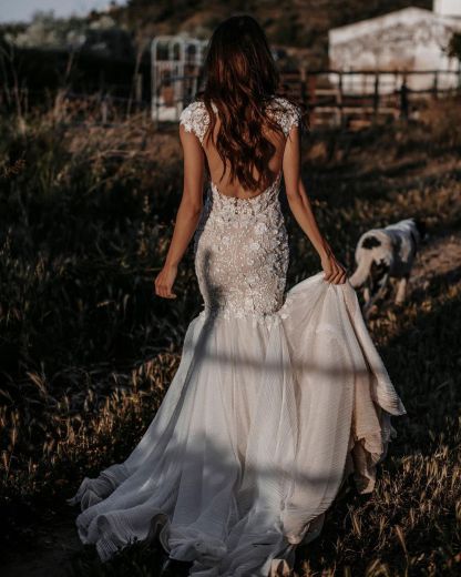 Chicloth V-Neck Cap Sleeves Wedding Dress Mermaid With Appliques