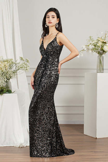 Chicloth Spaghetti-Straps Sequins Bridesmaid Dress Sleeveless