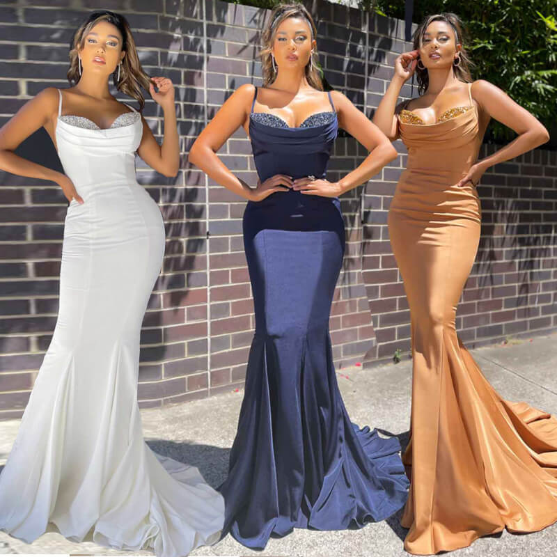 Chicloth Spaghetti-Straps Mermaid Prom Dress Long Sleeveless With Sequins