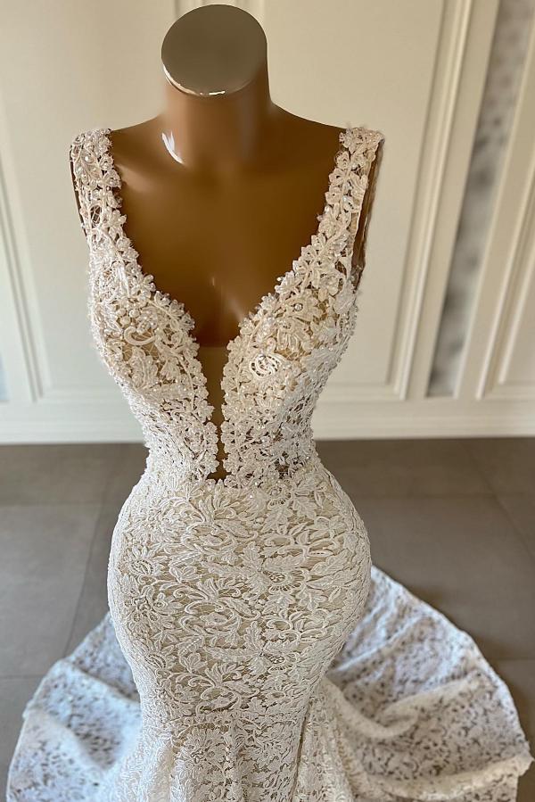 Chicloth V-Neck Sleeveless Wedding Dress Mermaid Lace Online