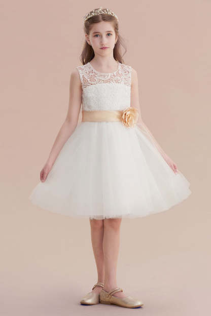 Chicloth A-Line Lace Tulle Knee Length Dress Flower Girl Dress Online