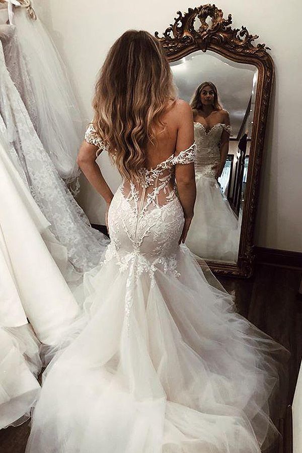Chicloth Off-the-Shoulder Mermaid Wedding Dress Tulle With Lace Appliques