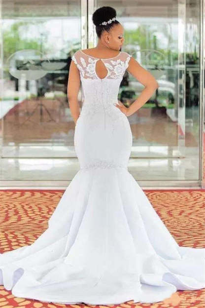 Chicloth Cap Sleeves Mermaid Wedding Dress With Lace Appliques
