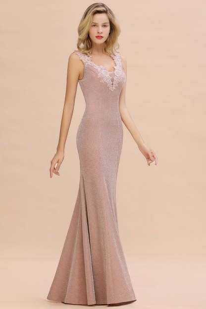 Chicloth Dusty Pink Shinning Long Prom Dress Mermaid With Appliques