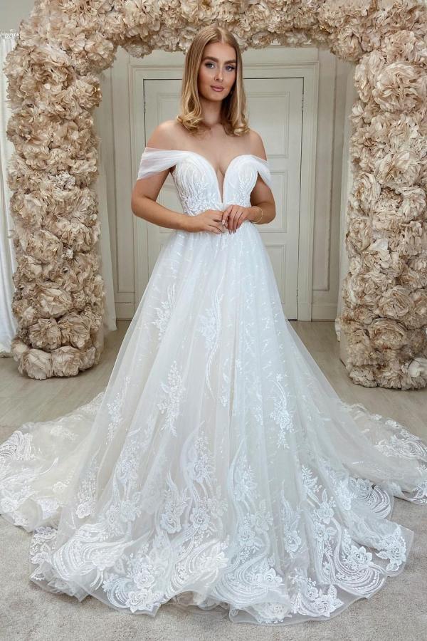 Chicloth Gorgeous Off-the-Shoulder Lace Wedding Dress On Sale