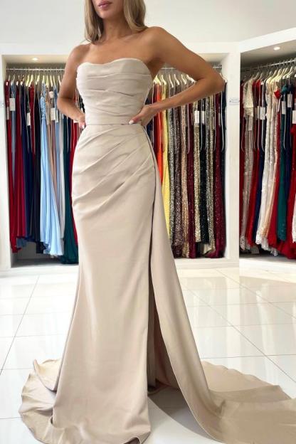 Champagne Sweetheart High Split Prom Dress with Half Train