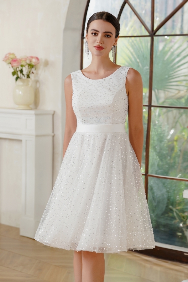 White Short Evening Dress Chiffon