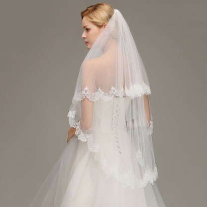1.5M Lace Edge Short Comb Two Layers Wedding Veils | Bridelily - wedding veils