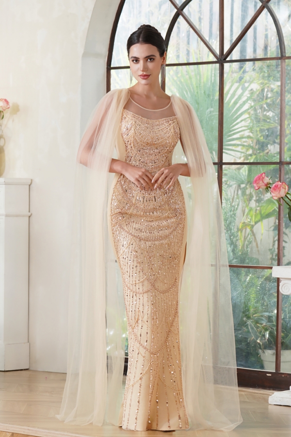 Champagne Sequined Mermaid Evening Dress