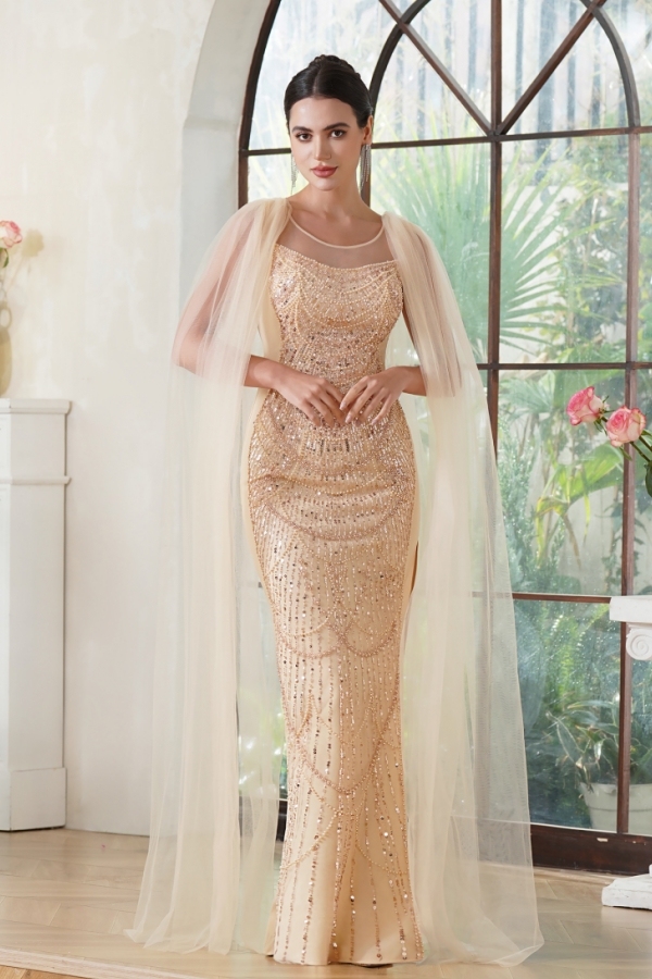 Champagne Sequined Mermaid Evening Dress