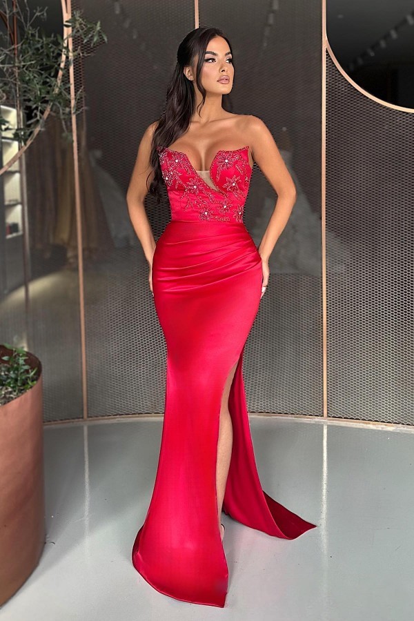Elegant Long Red Evening Dress | Glitter Prom Dress