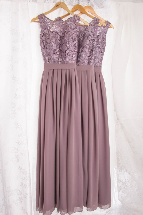 A-Line Long Chiffon Lace Bridesmaid Dress Affordable Elegant Plus Size Wedding Party Dress