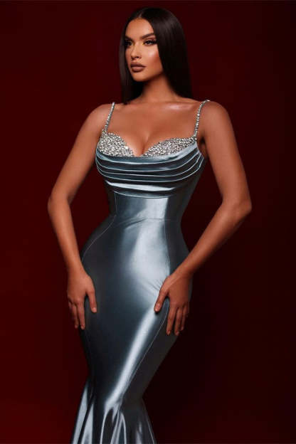 Chicloth Silver Spaghetti-Straps Prom Dress Mermaid Sleeveless Online