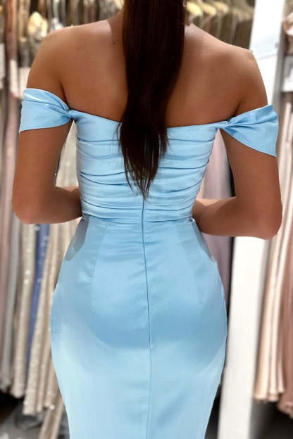 Chicloth Off-the-Shoulder Sky Blue Prom Dress Mermaid Long With Slit
