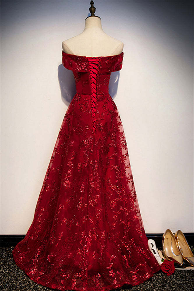 Chicloth Gorgeous Off-the-Shoulder Sleeveless Burgundy Prom Dresses with Appliques