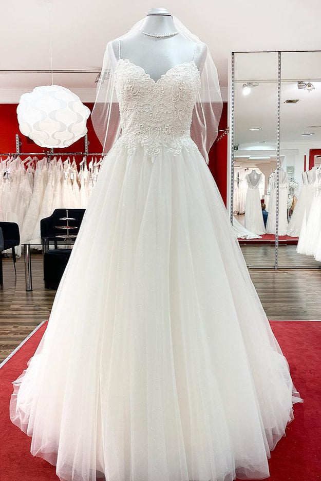 Chicloth Gorgeous Spaghetti Straps Tulle Ivory Lace Wedding Dresses