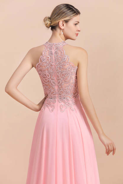 Chicloth A-line Chiffon Lace Ruffles Bridesmaid Dress with Beadings