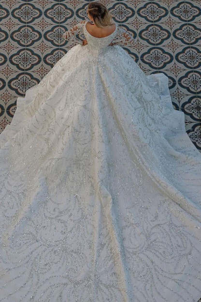 Chicloth Long Sleeve Ball Gown Wedding Dress With Beads