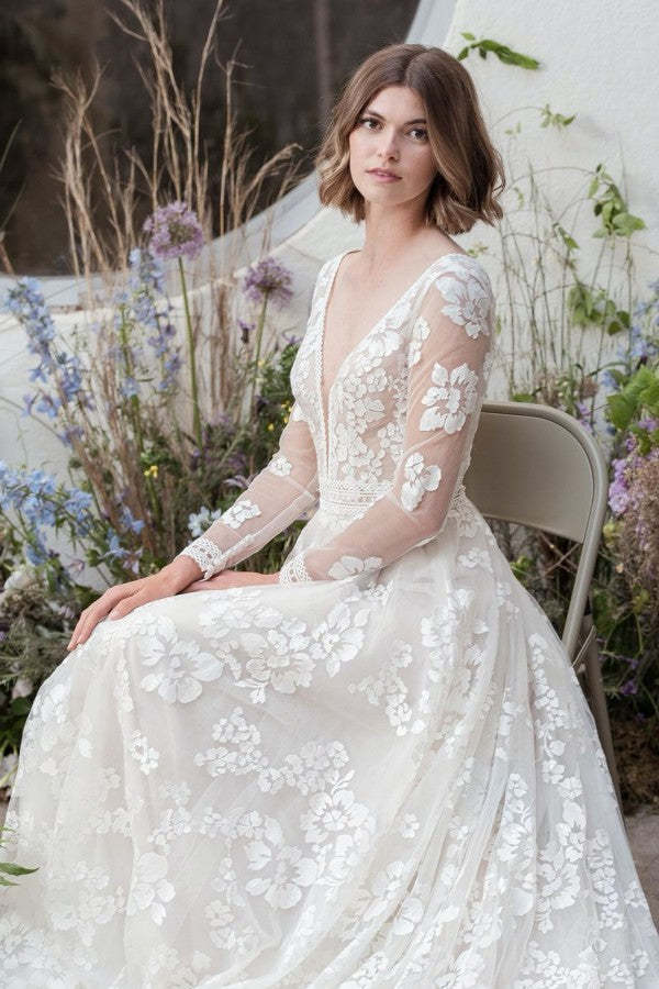 Chicloth Long Sleeves Beach Lace Wedding Dress Boho Bridal Wear