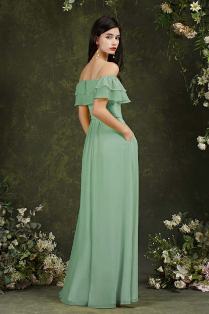 Chicloth Off-the-Shoulder Bridesmaid Dress Ruffles With Slit