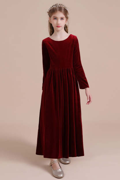 Chicloth A-Line Long Sleeve Velvet Flower Girl Dress On Sale