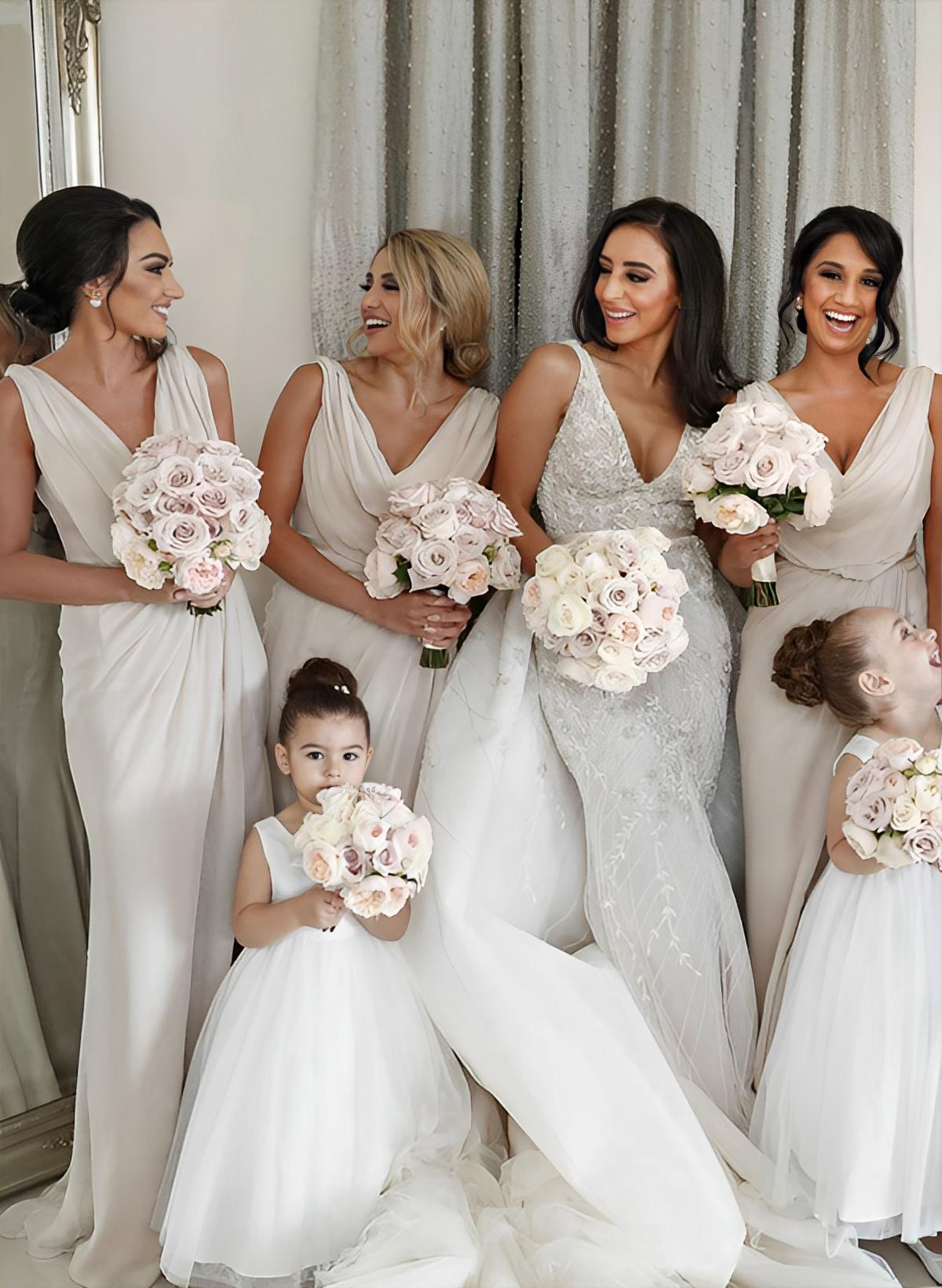 Cowl Neck Sleeveless Chiffon Bridesmaid Dresses With Front Split