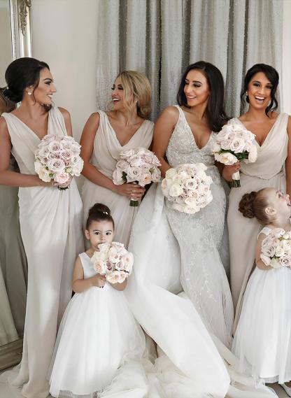 Cowl Neck Sleeveless Chiffon Bridesmaid Dresses With Front Split