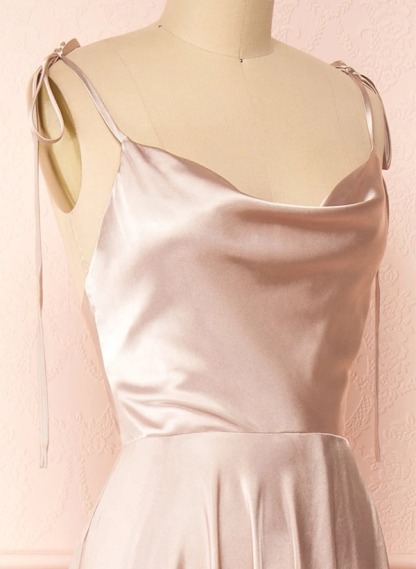A-Line Cowl Neck Satin Bridesmaid Dresses With Spaghetti Straps And High Split