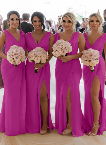 Cowl Neck Sleeveless Chiffon Bridesmaid Dresses With Front Split