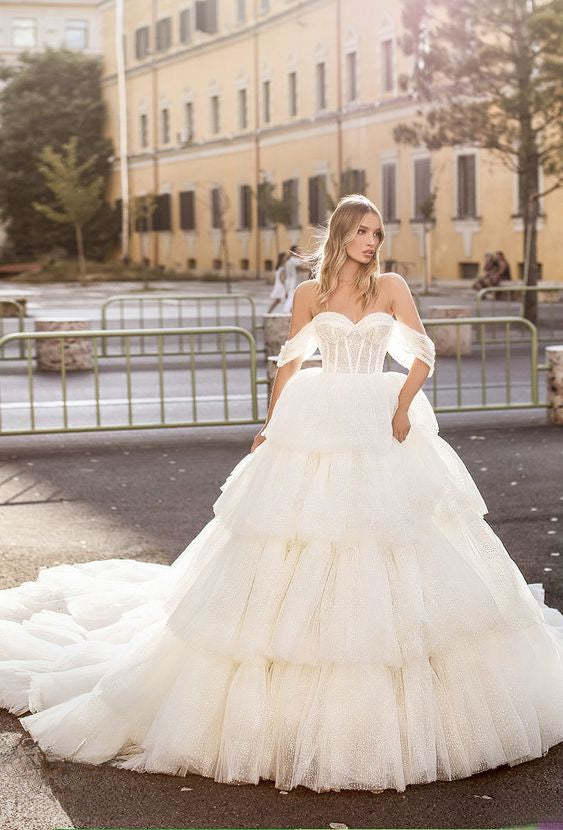 Chicloth Off-the-Shoulder Wedding Dress Tulle Layered On Sale