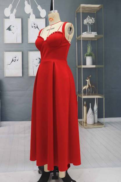 Charming Sleeveless Red Homecoming Dress Ankle Length Evening Party Dress