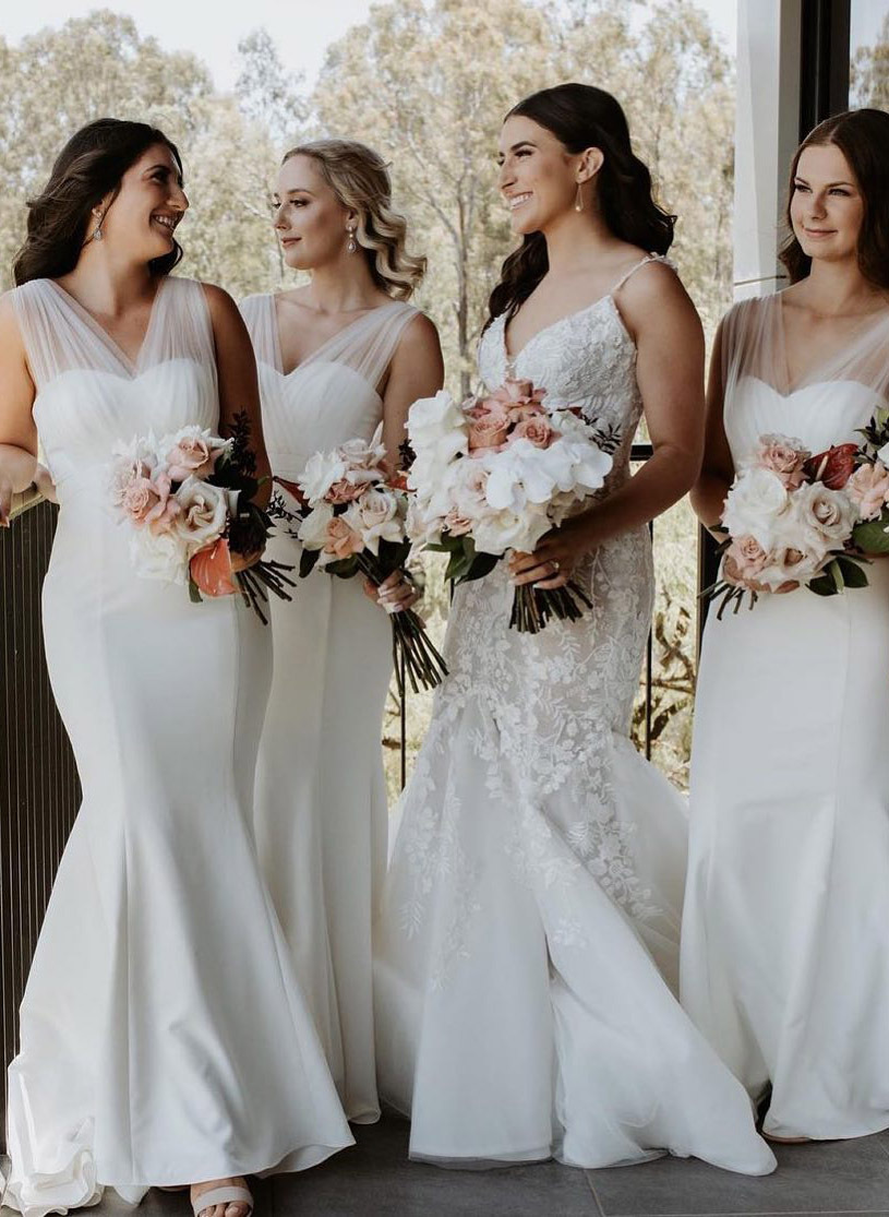 Trumpet/Mermaid V-Neck Chiffon Tulle Bridesmaid Dresses