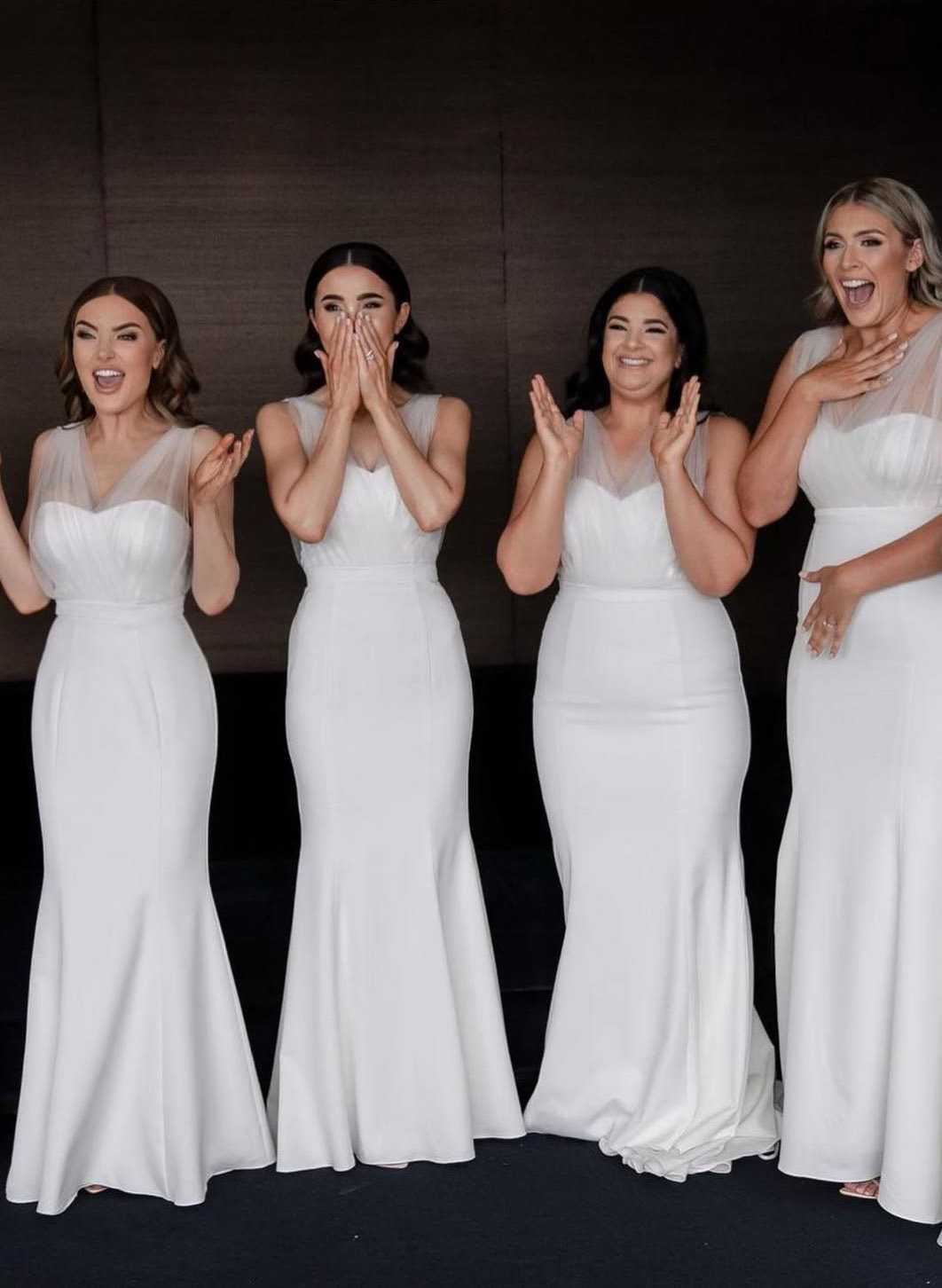 Trumpet/Mermaid V-Neck Chiffon Tulle Bridesmaid Dresses