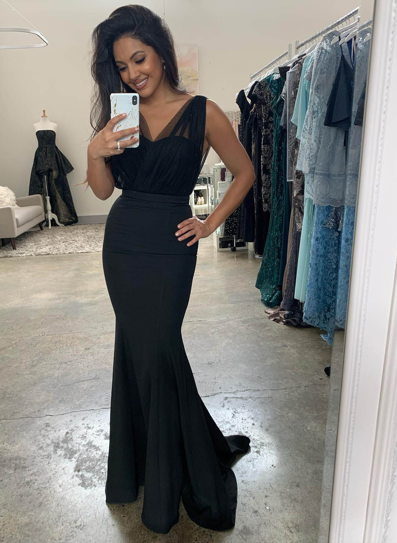 Trumpet/Mermaid V-Neck Chiffon Tulle Bridesmaid Dresses