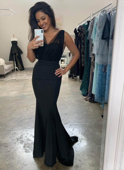 Trumpet/Mermaid V-Neck Chiffon Tulle Bridesmaid Dresses