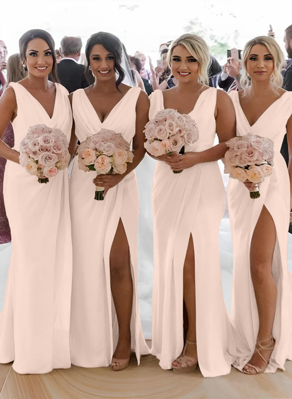 Cowl Neck Sleeveless Chiffon Bridesmaid Dresses With Front Split