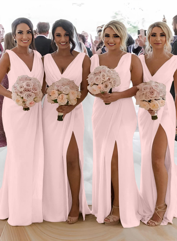 Cowl Neck Sleeveless Chiffon Bridesmaid Dresses With Front Split